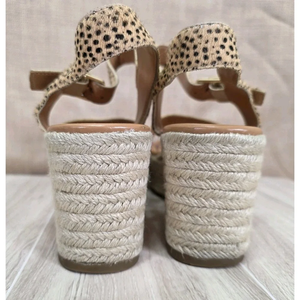 J.Crew AK-128‎ Spotted Leather Espadrille Wedge Sandal Beige Platform Size US 8